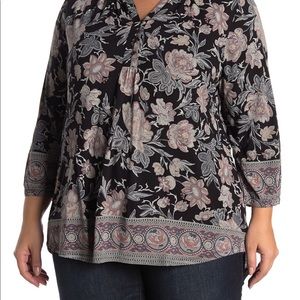 Lucky brand floral border blouse